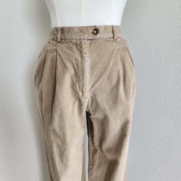 Vintage 90s Tan Corduroy High Rise Pleated Trousers Academia Mom Pant Talbots 10 - Picture 2 of 10